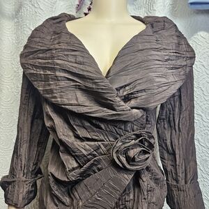 Jackie Jon Brown Crinkle Wrap Top